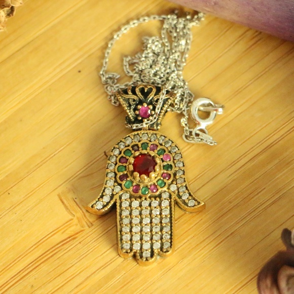 Sterling & jade AUTHENTIC Hansa HAND necklace - Picture 6 of 8